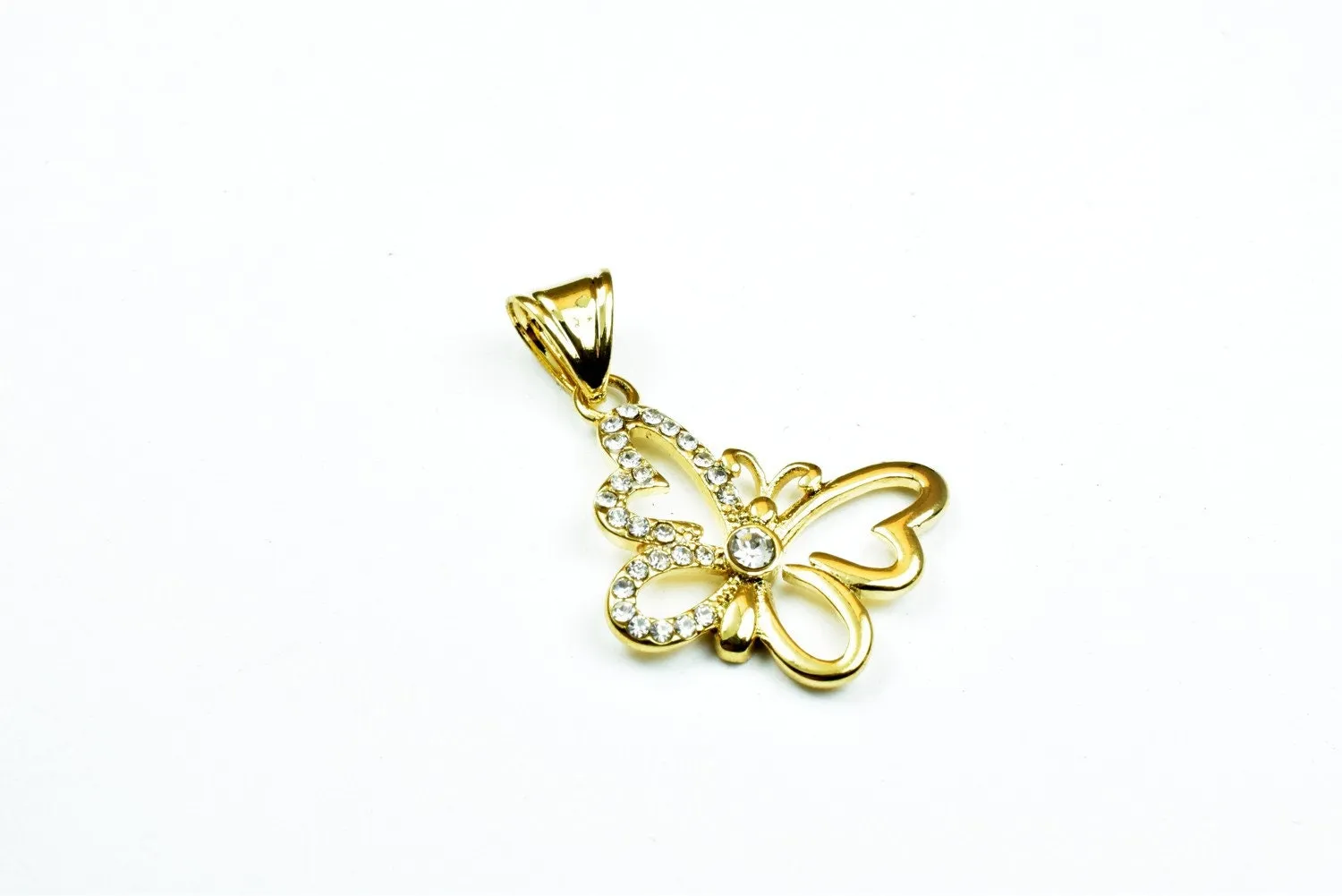 18K as Gold Filled* Rhinestone Butterfly Charm Pendant Size 24x15mm Charm with Clear CZ Cubic Zirconia For Jewelry Making GP136