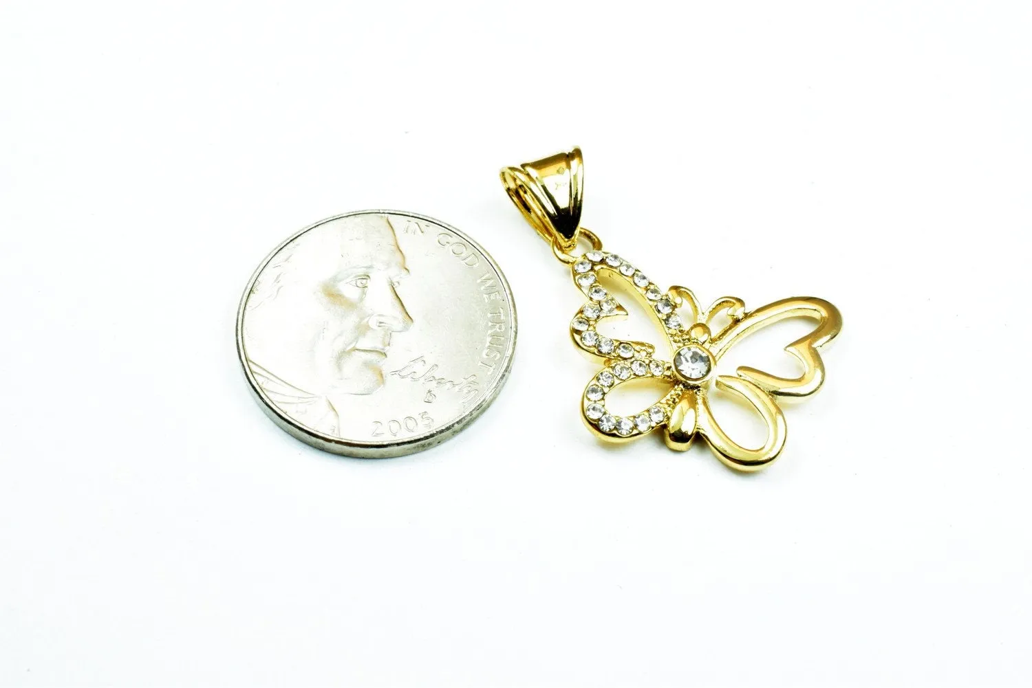 18K as Gold Filled* Rhinestone Butterfly Charm Pendant Size 24x15mm Charm with Clear CZ Cubic Zirconia For Jewelry Making GP136