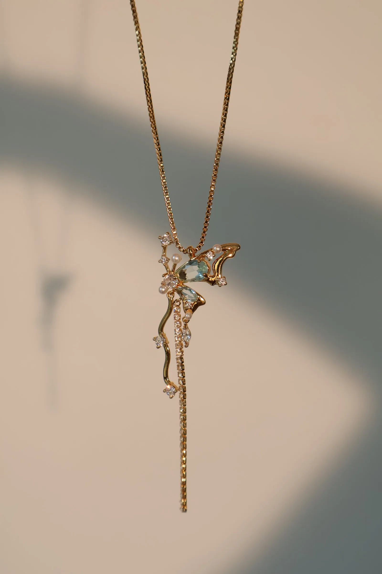 18K Real Gold Plated Blue Gem Butterfly Necklace