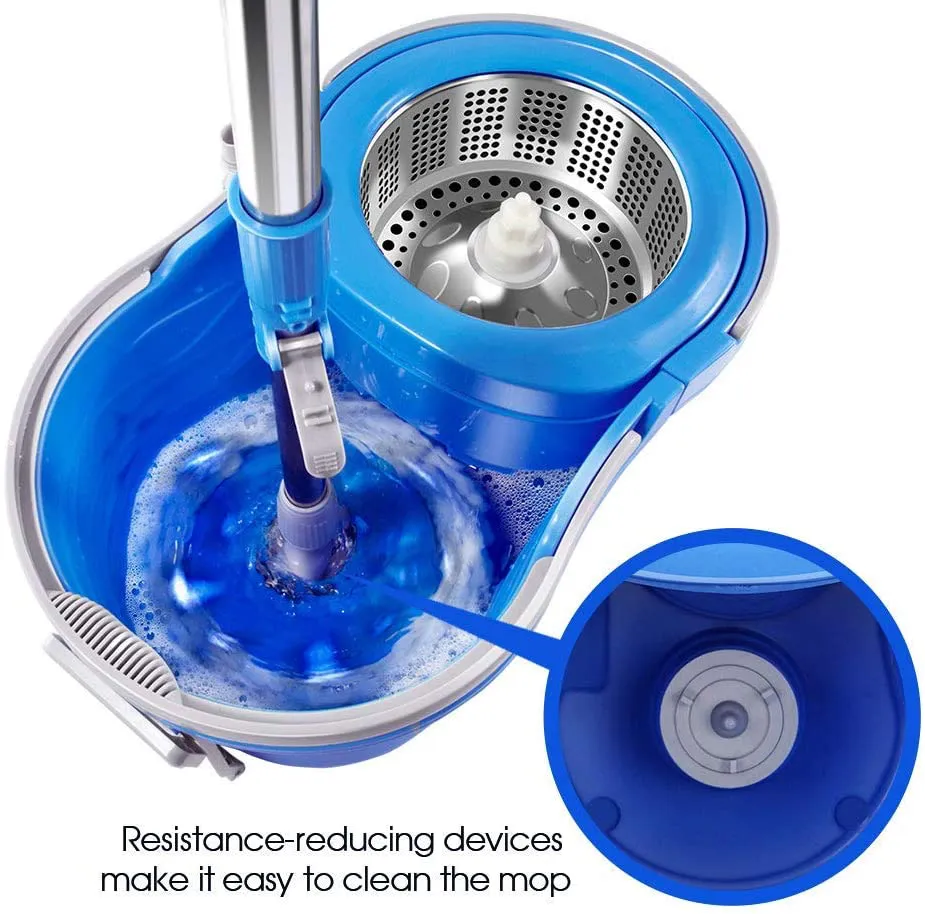 360 Spin Mop and Bucket System with 5 Reusable Microfiber Mop Heads and 1 Cleaning Brush Spining Mop Bucket Set with Wringer on Wheels and Collapsible Handle