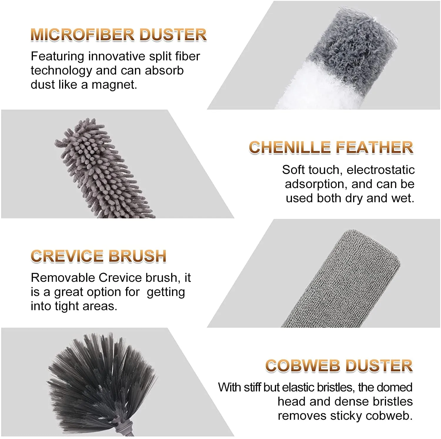 9PCS Microfiber Extendable Feather Duster (Stainless Steel) 30 to 100 Inches