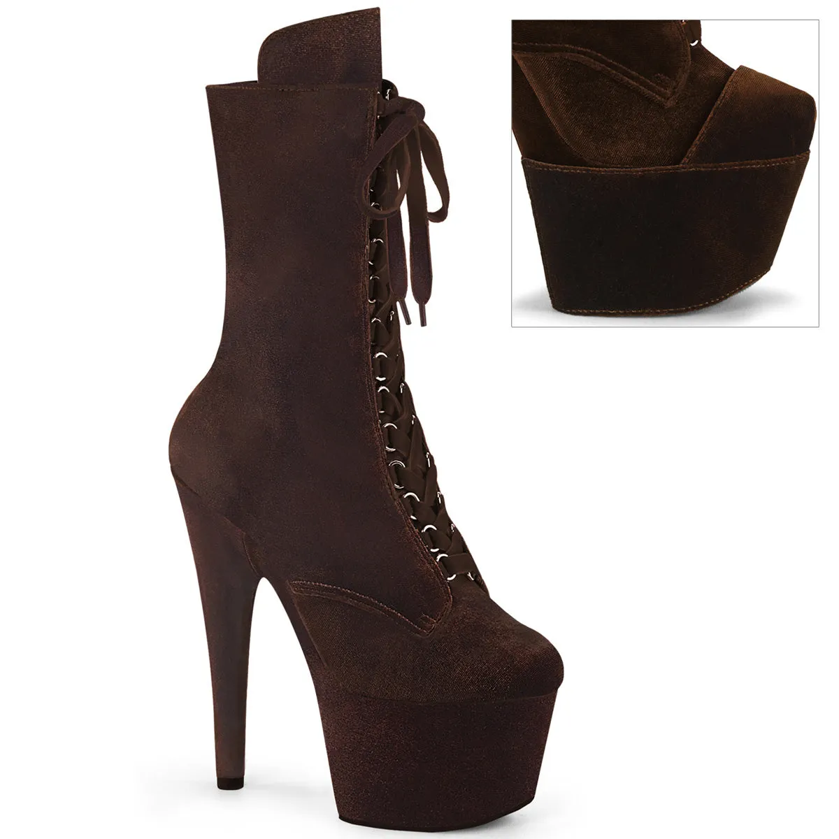 ADORE-1045VEL Brown Velvet Platform Exotic Dancer Boots