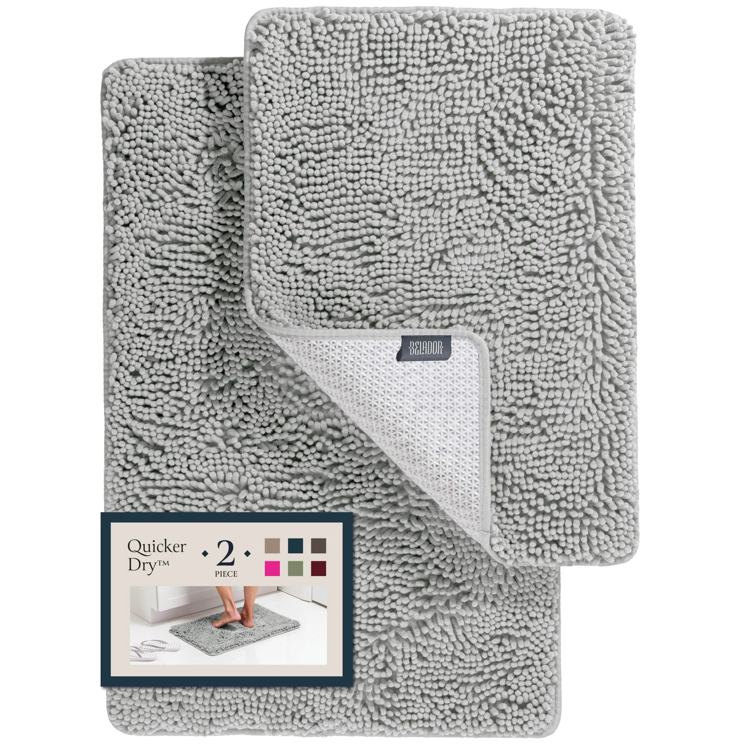 BELADOR Bathroom Rugs Sets 2 Piece- Plush Bath Mat Set Quick-Dry Soft Chenille Bathroom Mat with Rubber Backing, Absorbent Bathroom Rug Set, Washable Bath Rugs for Bathroom- Bath Mats 24x17   30x20