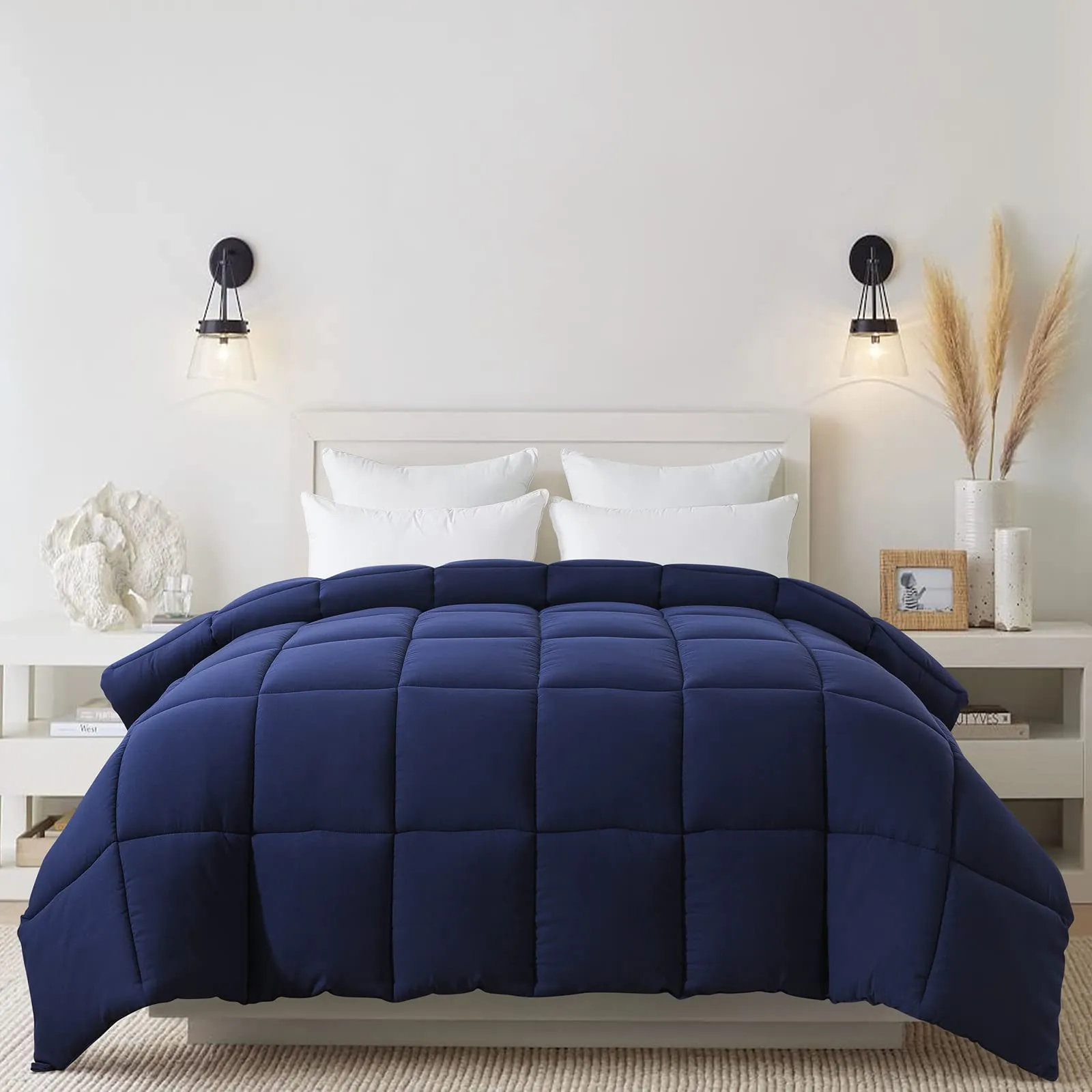 Cosybay Down Alternative Comforter (Navy Blue, Cal-King) - All Season Soft Quilted California King Size Bed Comforter - Duvet Insert with Corner Tabs -Winter Summer Warm Fluffy, 104x96 inches