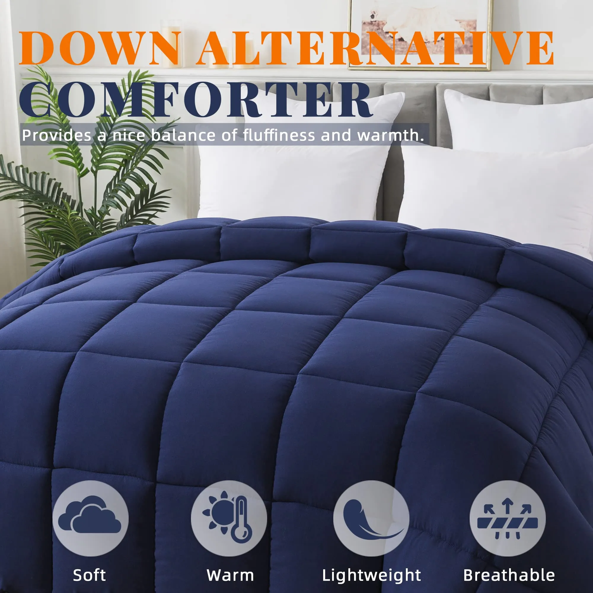 Cosybay Down Alternative Comforter (Navy Blue, Cal-King) - All Season Soft Quilted California King Size Bed Comforter - Duvet Insert with Corner Tabs -Winter Summer Warm Fluffy, 104x96 inches