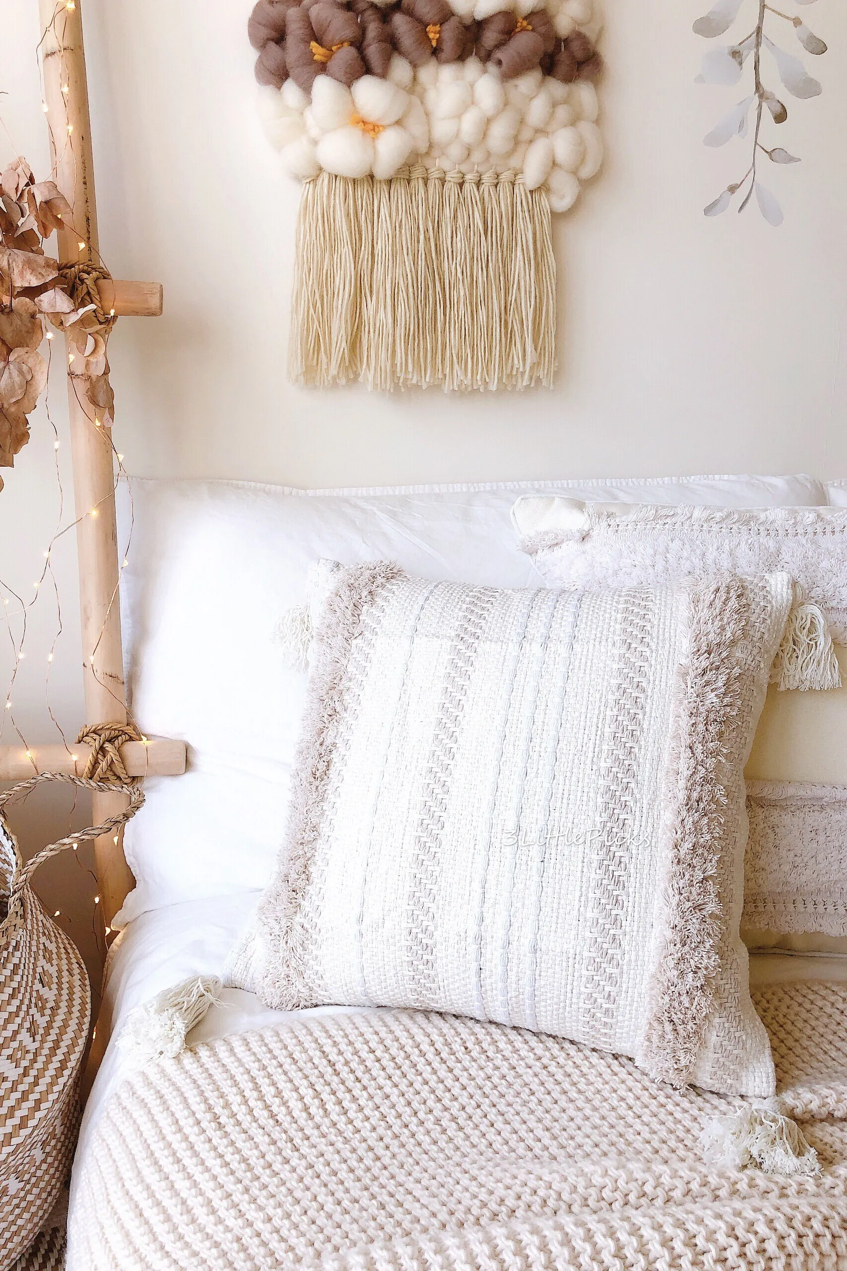 Cream Tassel and Shag Cushion Cover