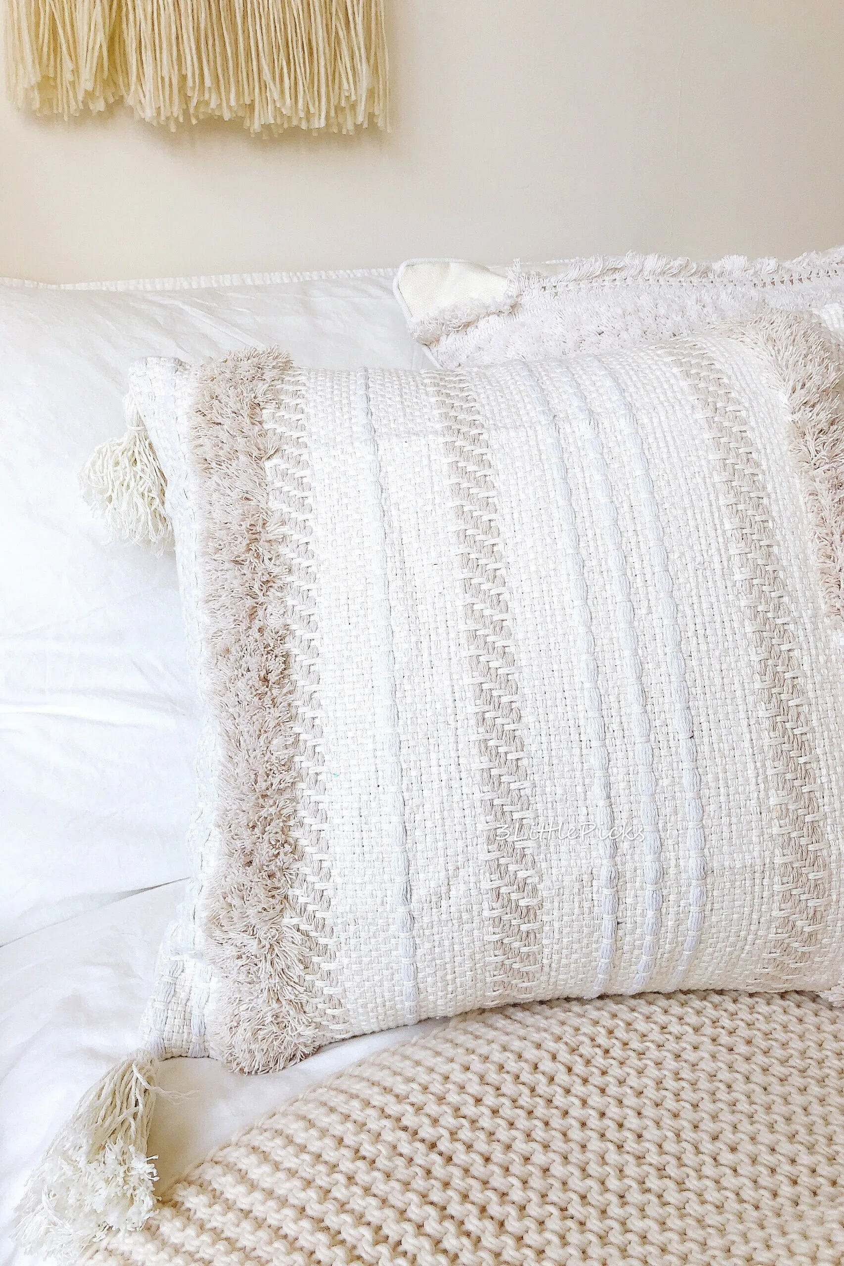 Cream Tassel and Shag Cushion Cover