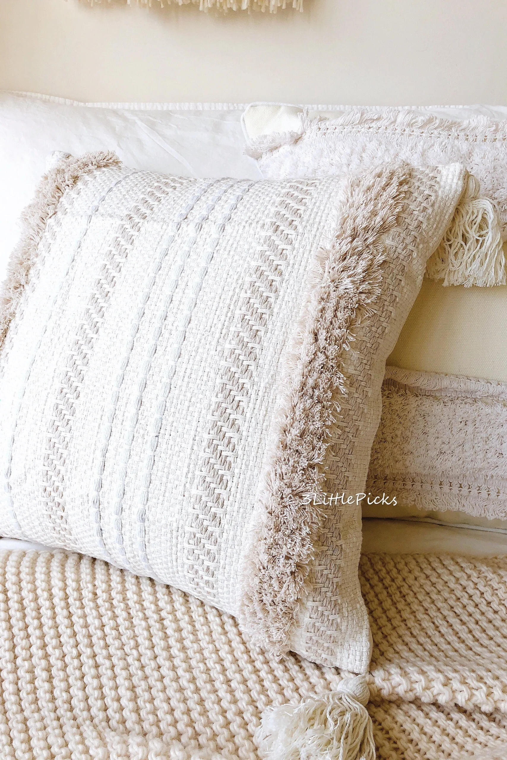 Cream Tassel and Shag Cushion Cover