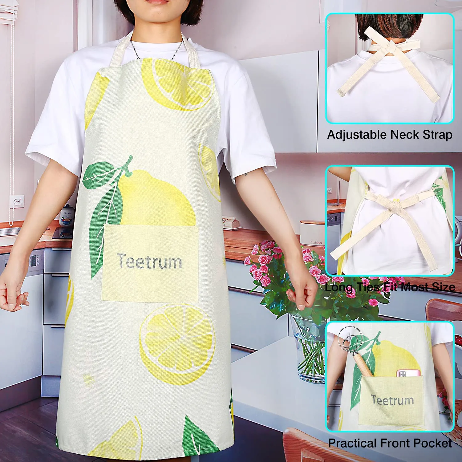 Cute Cooking Aprons with Pockets for Women Men Chef Adults Waterproof Kitchen Bib Apron for Baking Work Shop