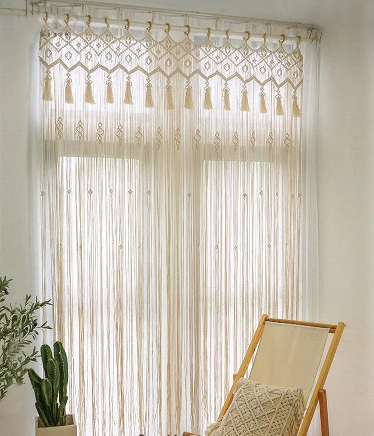 Elegant Tasseled Perforated Woven Curtain - Stylish Light Filtering Partition