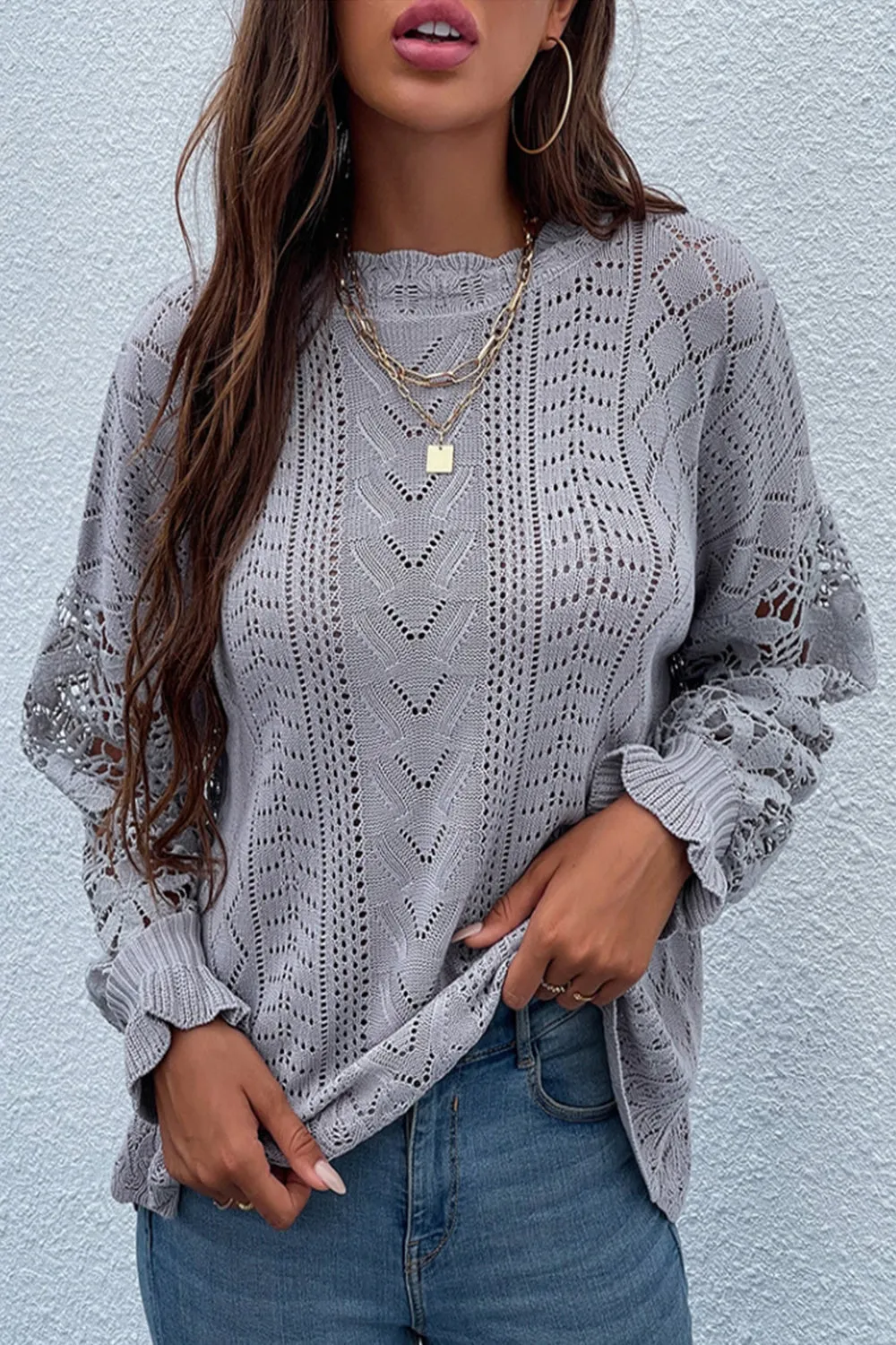 elveswallet Lace Patchwork Hollow Sweater