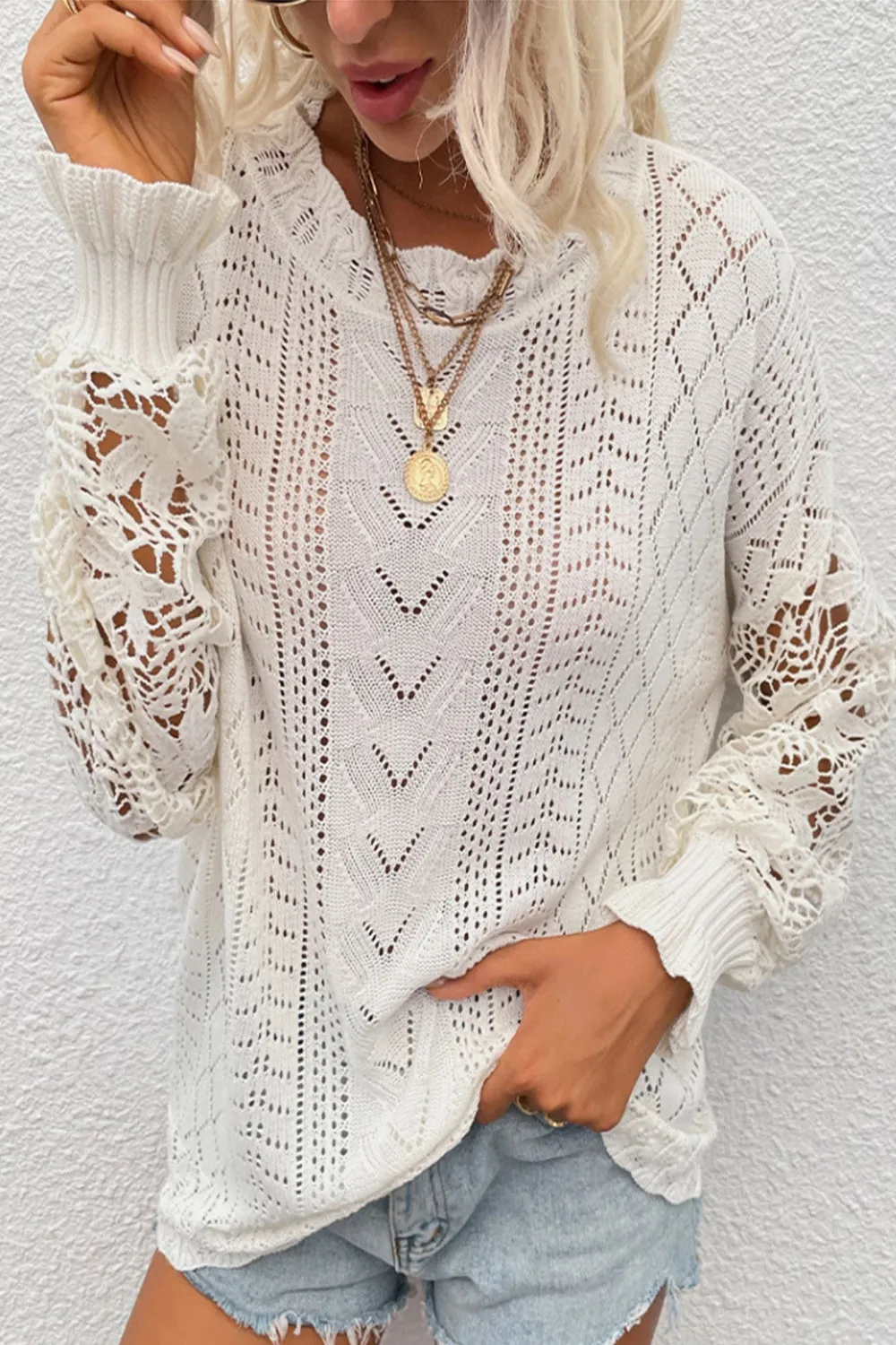 elveswallet Lace Patchwork Hollow Sweater