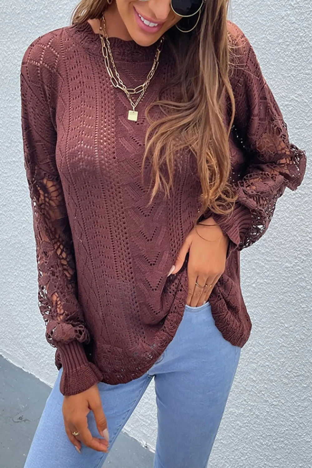 elveswallet Lace Patchwork Hollow Sweater