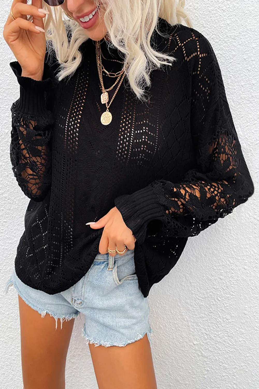 elveswallet Lace Patchwork Hollow Sweater