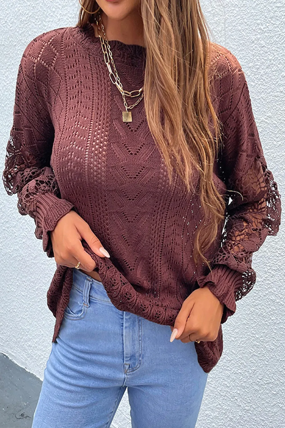 elveswallet Lace Patchwork Hollow Sweater