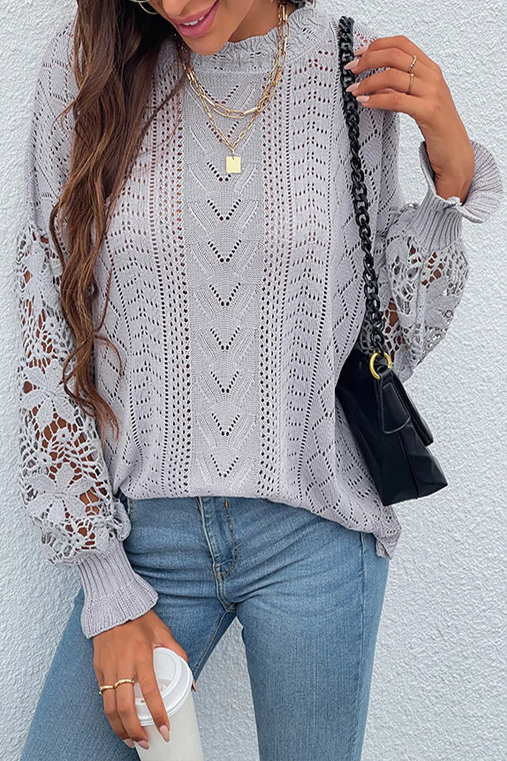 elveswallet Lace Patchwork Hollow Sweater