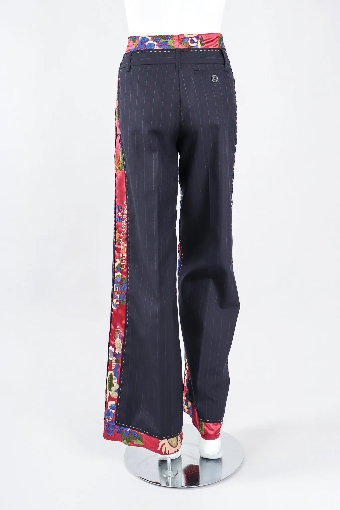 Embroidered Silk Contrast Pinstripe Pant