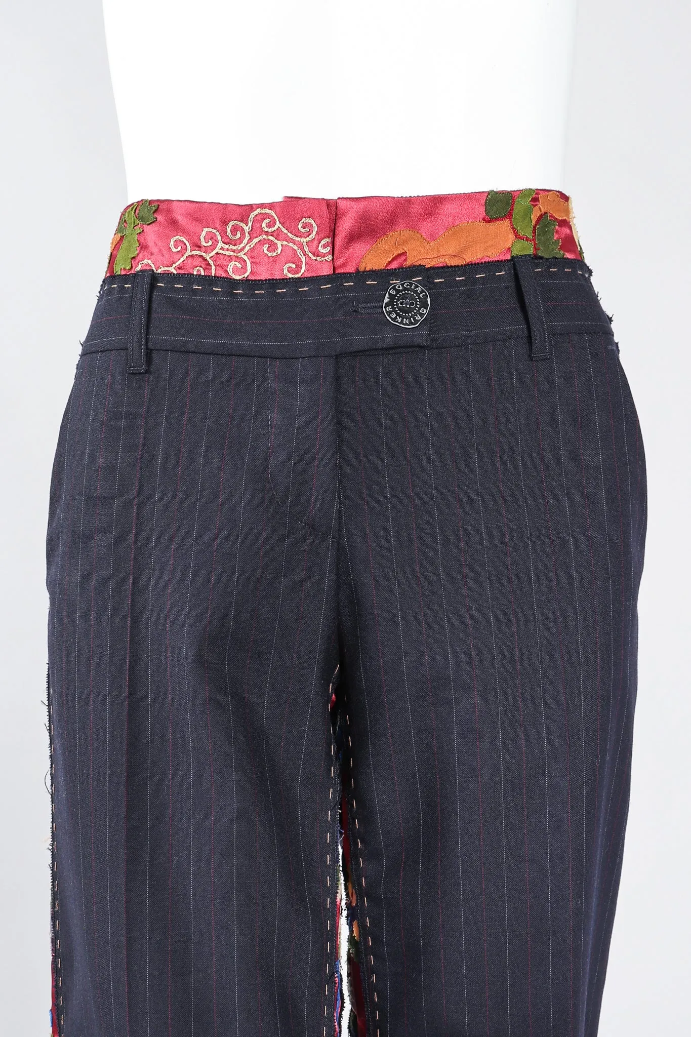 Embroidered Silk Contrast Pinstripe Pant