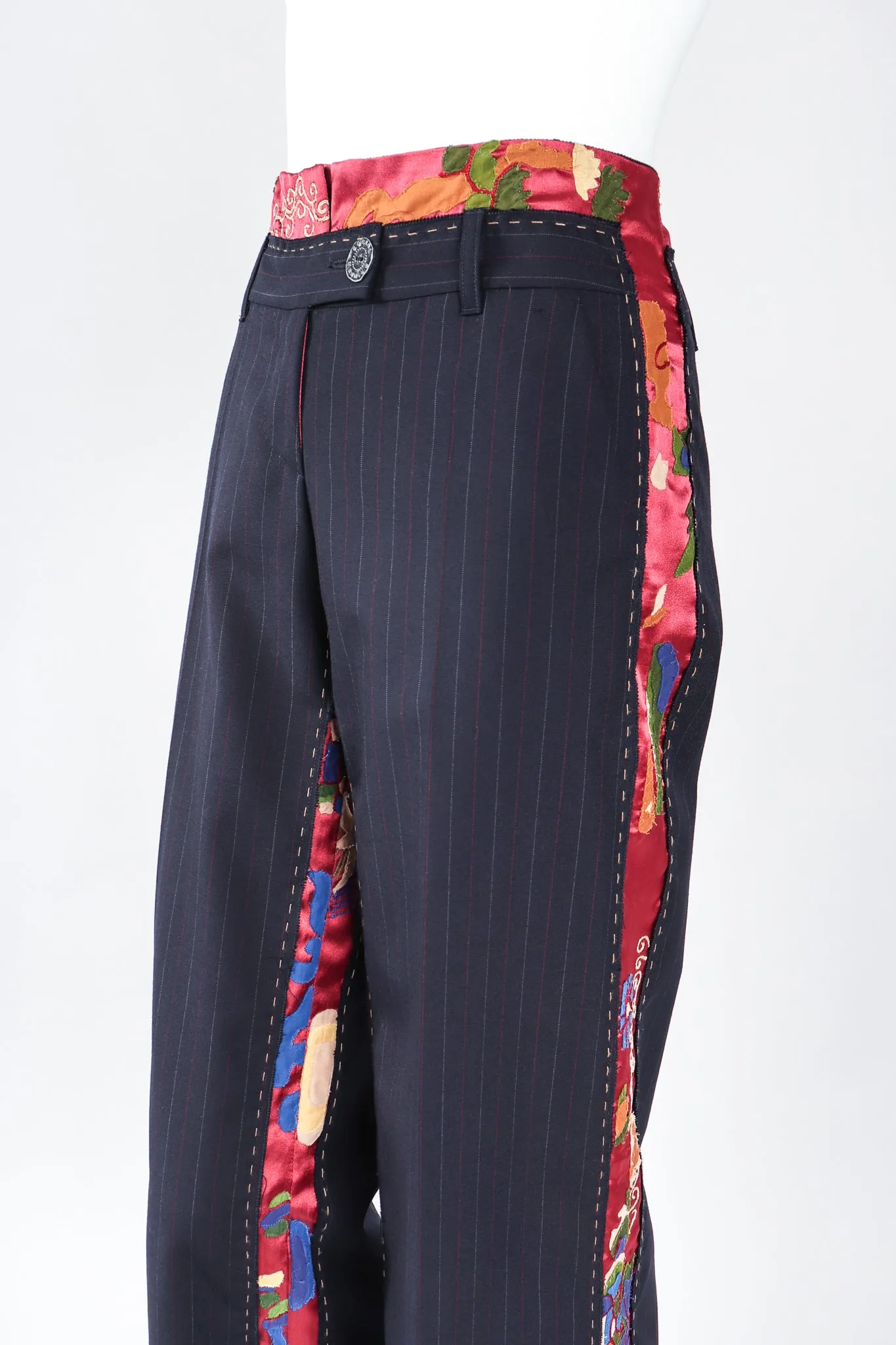 Embroidered Silk Contrast Pinstripe Pant