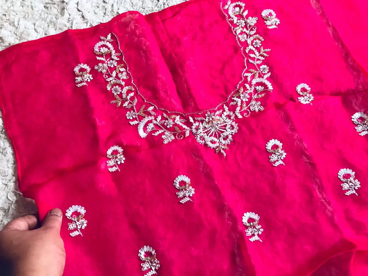 Feather pink organza saree