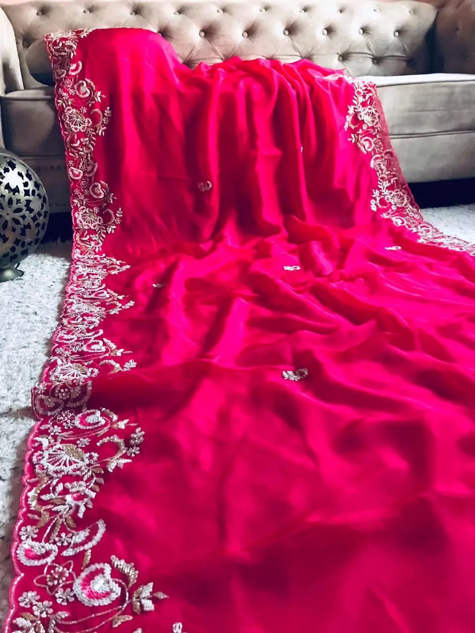 Feather pink organza saree