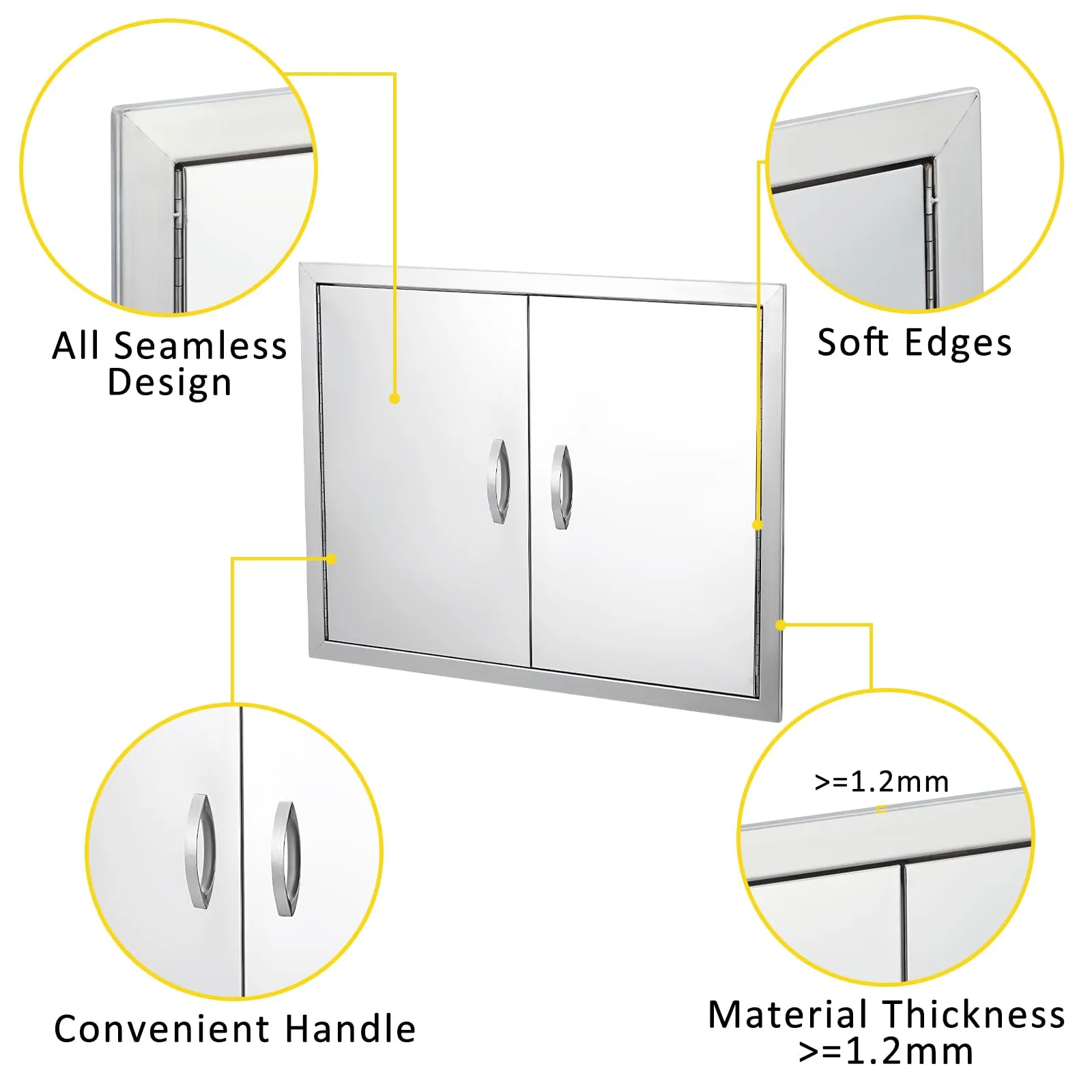 GARVEE BBQ Access Door 26 W x 24 H, Double Outdoor Kitchen Door, Weatherproof Built in 304 Stainless Steel with Handle for Outside, Commercial, BBQ Island, Grilling Station, Outside Cabinet