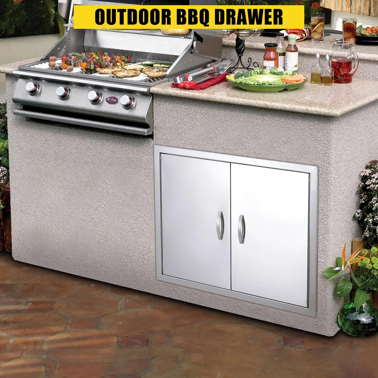 GARVEE BBQ Access Door 26 W x 24 H, Double Outdoor Kitchen Door, Weatherproof Built in 304 Stainless Steel with Handle for Outside, Commercial, BBQ Island, Grilling Station, Outside Cabinet