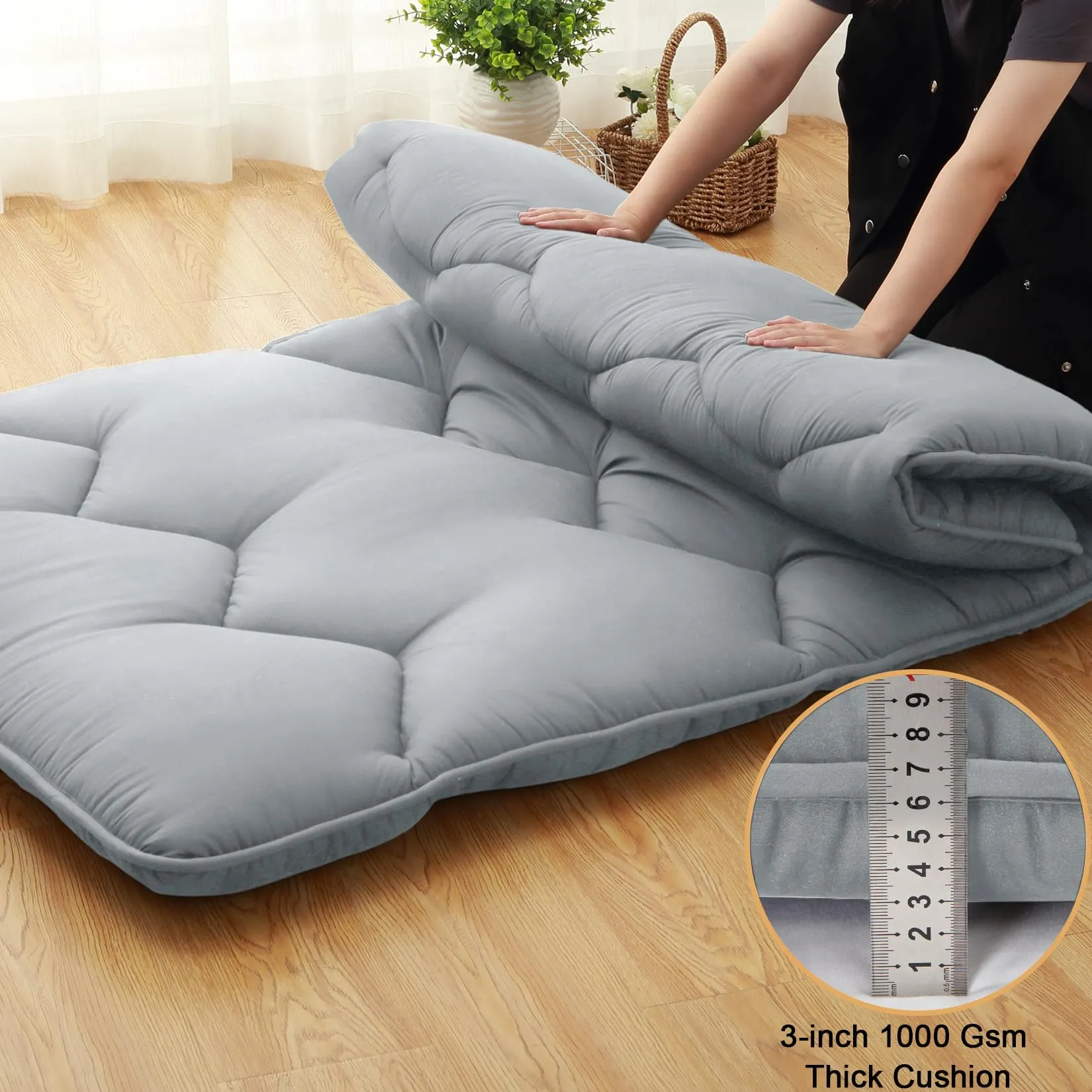 GARVEE Foldable Japanese Floor Mattress - Full Size Futon Mattress Roll Up, Tatami Mat, Camping Mattress, and Couch Mattress Pad