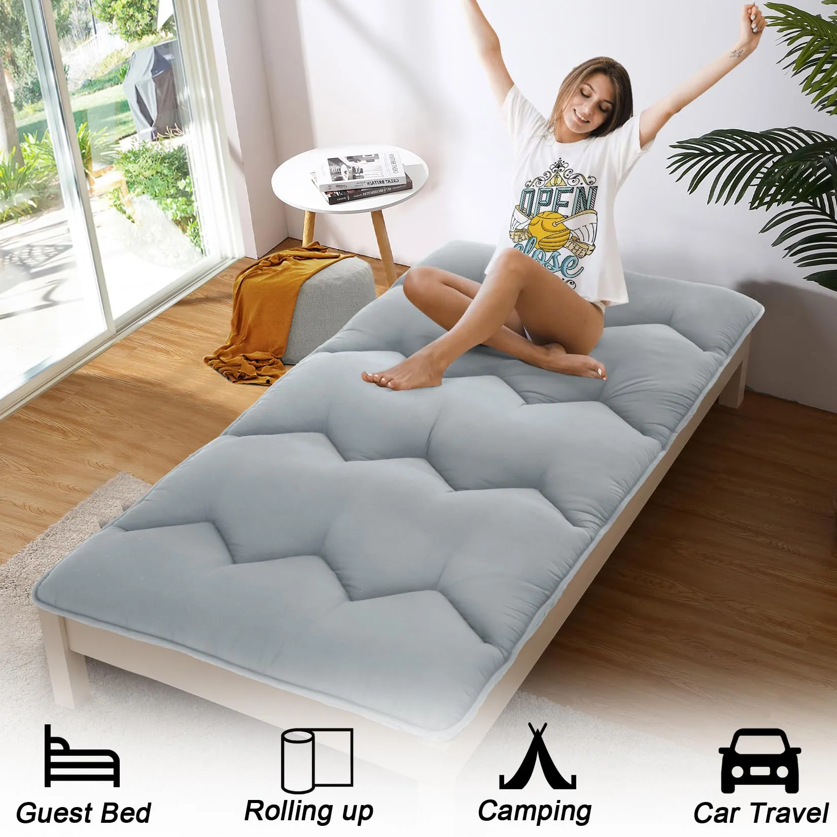 GARVEE Foldable Japanese Floor Mattress - Full Size Futon Mattress Roll Up, Tatami Mat, Camping Mattress, and Couch Mattress Pad