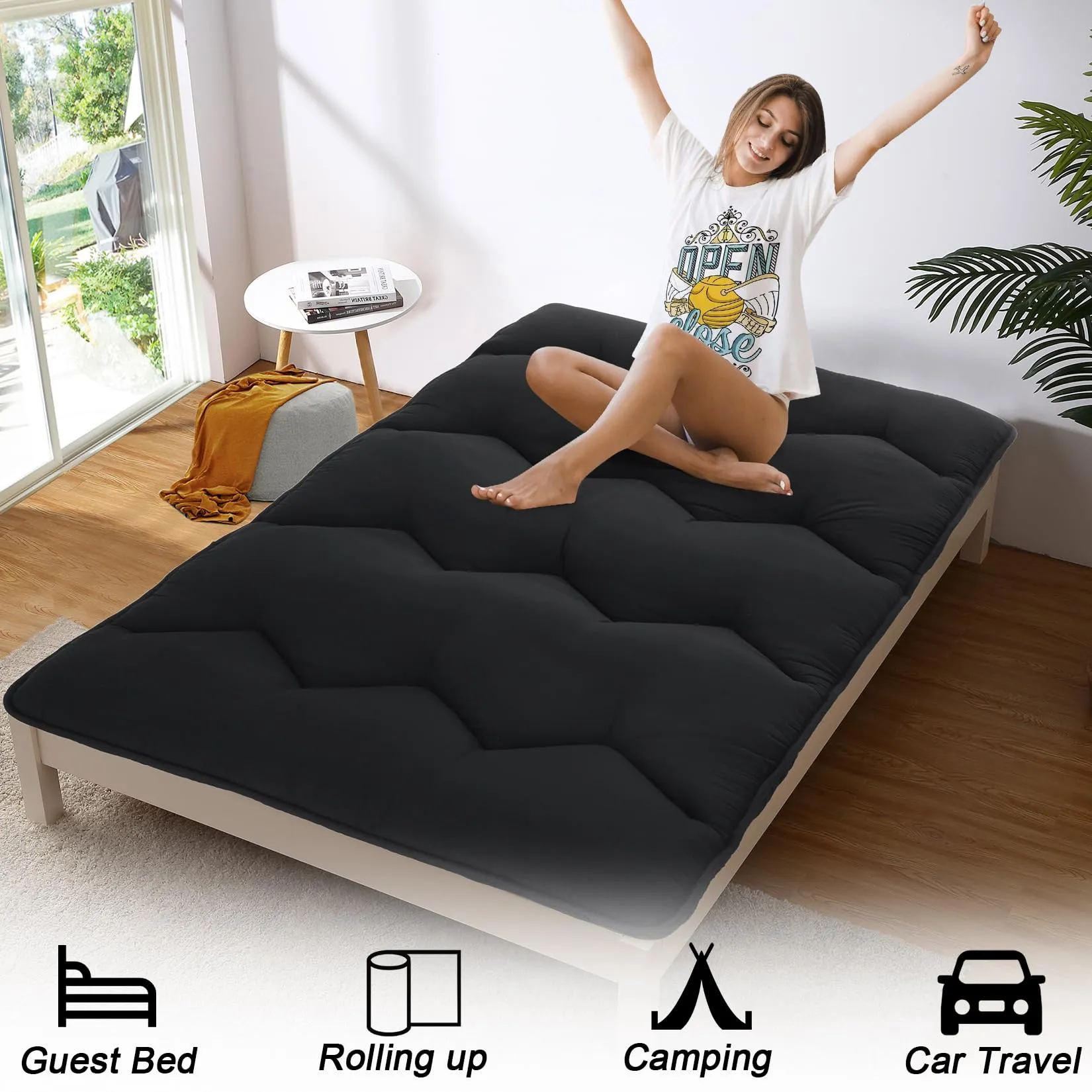 GARVEE Foldable Japanese Floor Mattress - Queen Size Futon Mattress Roll Up, Tatami Mat, Camping Mattress, and Couch Mattress Pad