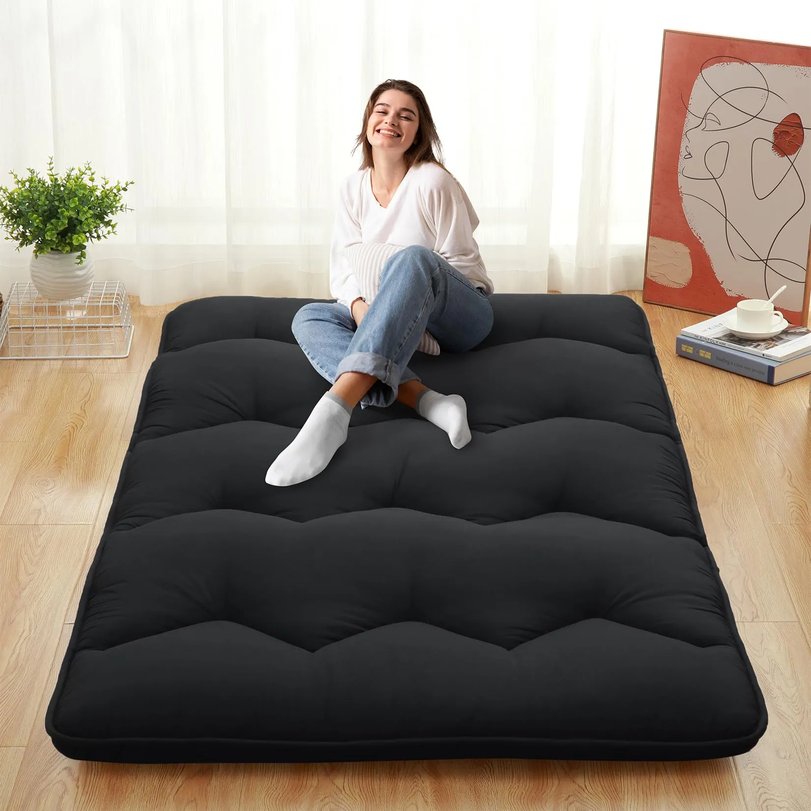 GARVEE Foldable Japanese Floor Mattress - Queen Size Futon Mattress Roll Up, Tatami Mat, Camping Mattress, and Couch Mattress Pad