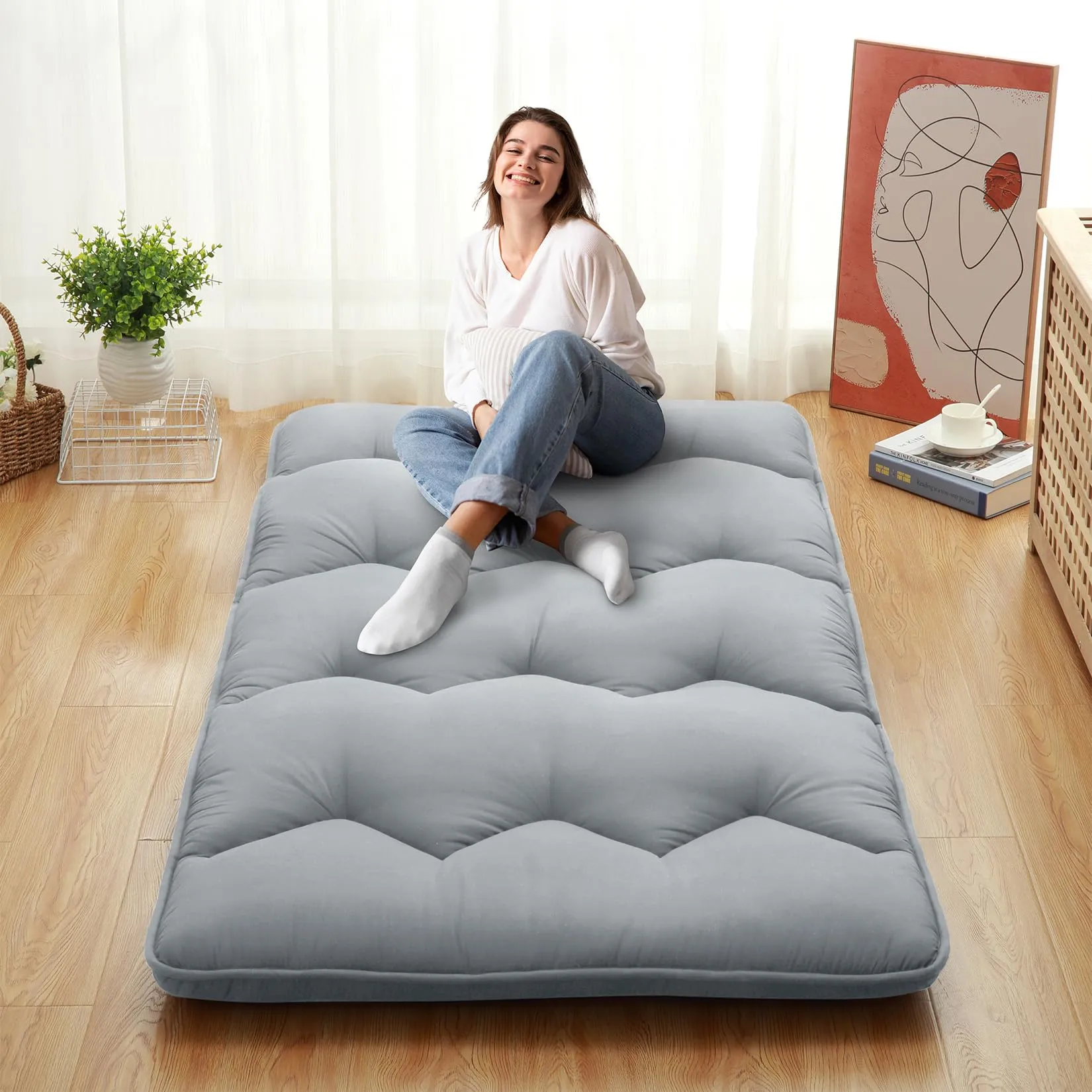 GARVEE Foldable Japanese Floor Mattress - Twin Size Futon Mattress Roll Up, Tatami Mat, Camping Mattress, and Couch Mattress Pad