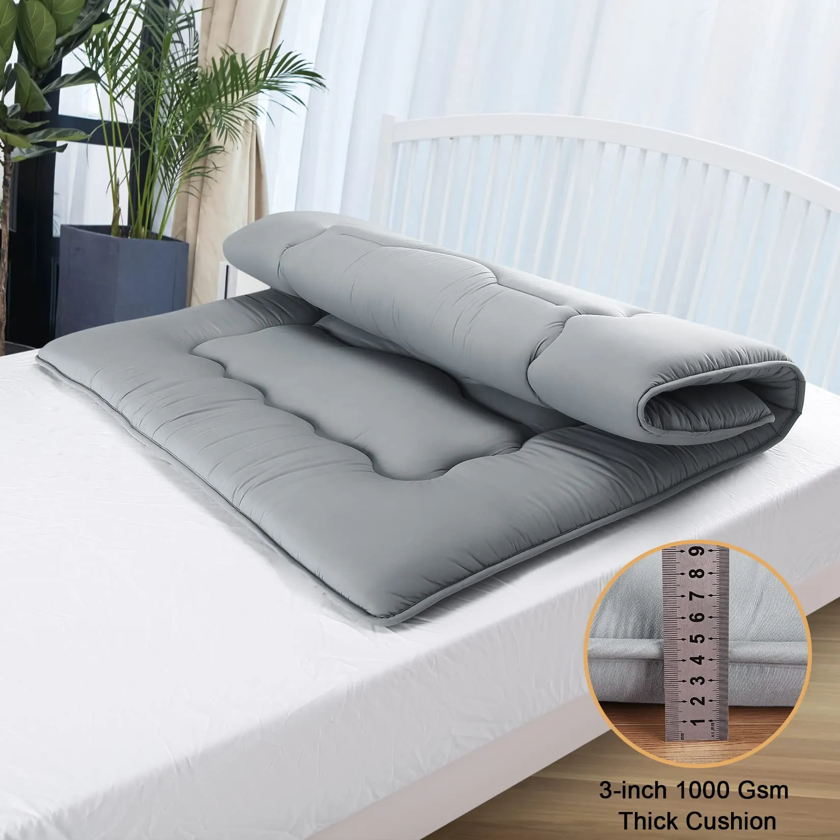 GARVEE Japanese Floor Futon Mattress, Thick Tatami Mat, Foldable Roll Up, Microfiber Fabric, Supportive Sponge, Twin/Full/Queen, Dormitory/Travel/Camping