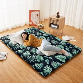 GARVEE Japanese Futon Mattress, Full Size Futon Floor Mattress Japanese Style Floral Pattern Mattress for Floor, Tatami Mat, Sleeping Mattress Pad for Camping Travel, Green Leaf