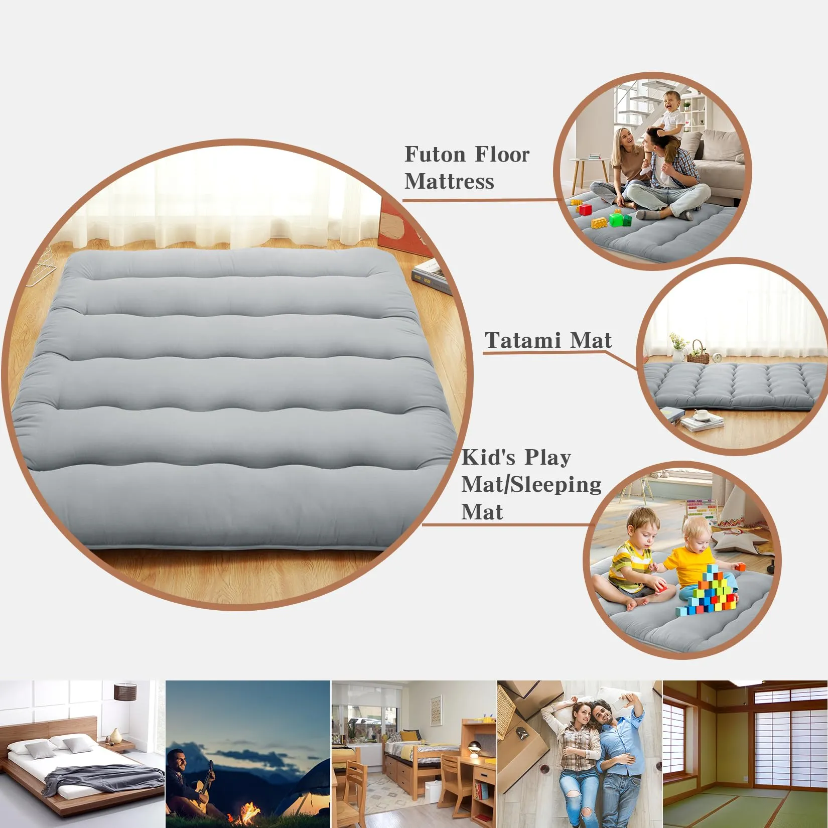 GARVEE Japanese Futon Mattress Twin Size   5-Layer Structure   Roll Up Design   Microfiber Cotton   Travel-Friendly   Tatami Mat   Guest Room