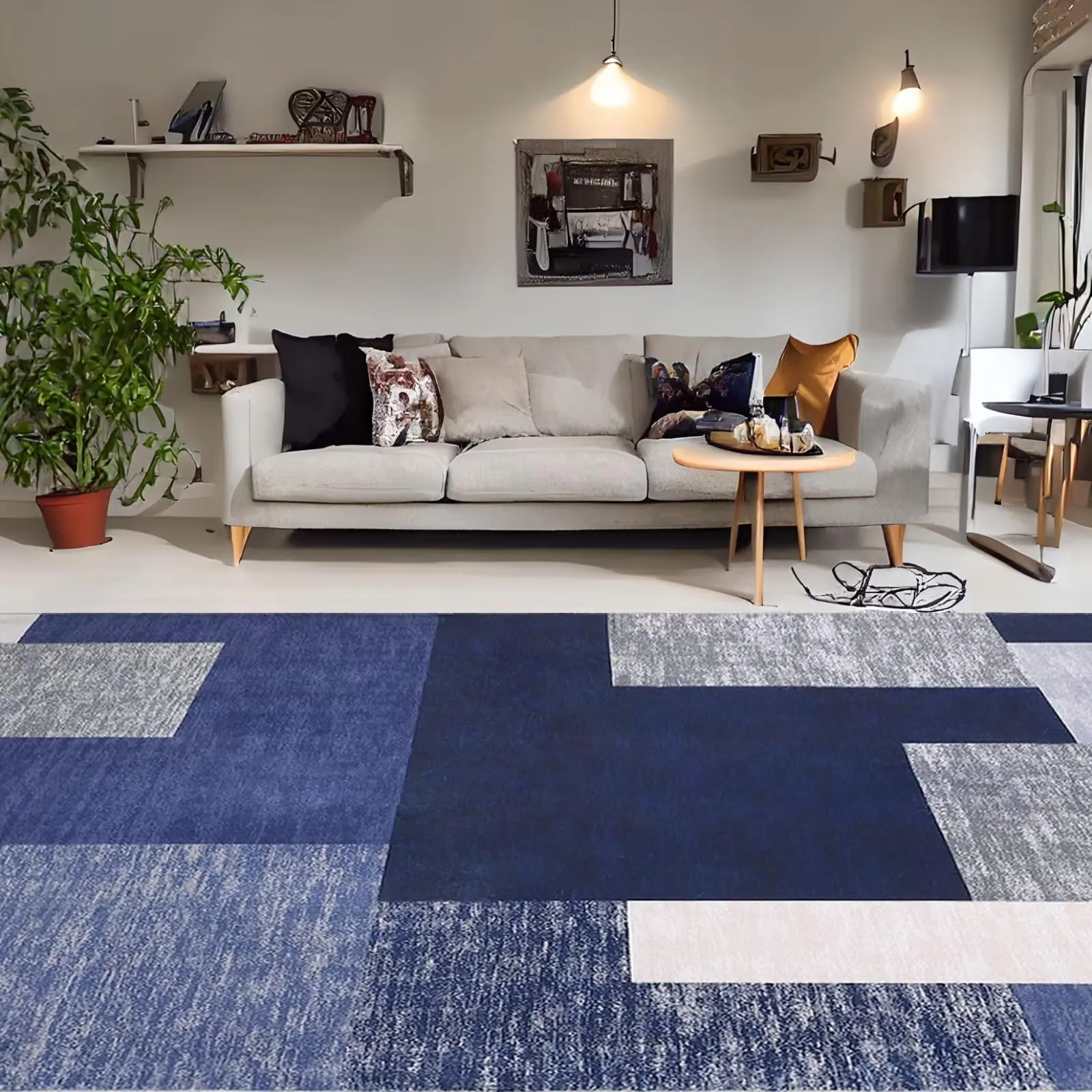 GARVEE Living Room Area Rug 9x12 Extra Large Geometric Rugs Machine Washable Indoor Modern Throw Carpet Soft Non Slip Bedroom Rug Non Shedding Contemporary Floor Cover for Dining Room Kitchen, Navy