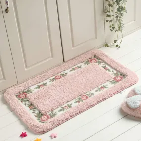 GARVEE Non-Slip Pastoral Floor Mat Style Rose Pattern Non Slip Water Absorption Rectangle Carpet Floor Mat for Living Room Bedroom Kitchen Pink 40×60cm