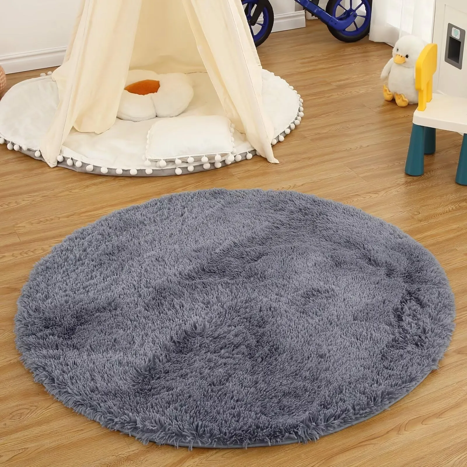 GARVEE Round Rugs 4 Feet for Living Room Bedroom Fluffy Round Rugs Stain-Resistant Non-Shed Carpet Fuzzy Modern Floor Cover Non-Slip Fuzzy Rug for Nursery Bedroom