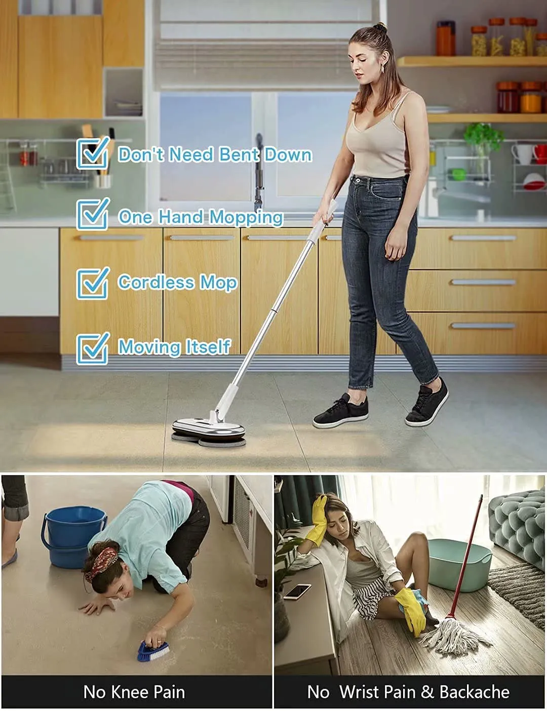 GOBOT Electric Mop with Motorized Dual Spin Mopheads, Lightweight & Rechargeable,4 Microfiber Pads & 2 Floor Scrubber Pads, Cleaning & Waxing for Laminate/Hardwood Floor/Bathroom Wall/Window/Tile