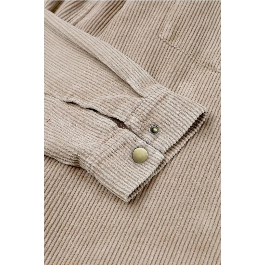 Green Color Block Button Down Hooded Corduroy Jacket