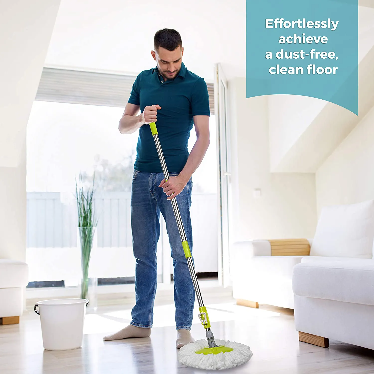 Green Direct Mop Stick Spin Mop Deluxe Bucket Cleaning System (Mop Stick and Microfiber Mop Head Included)