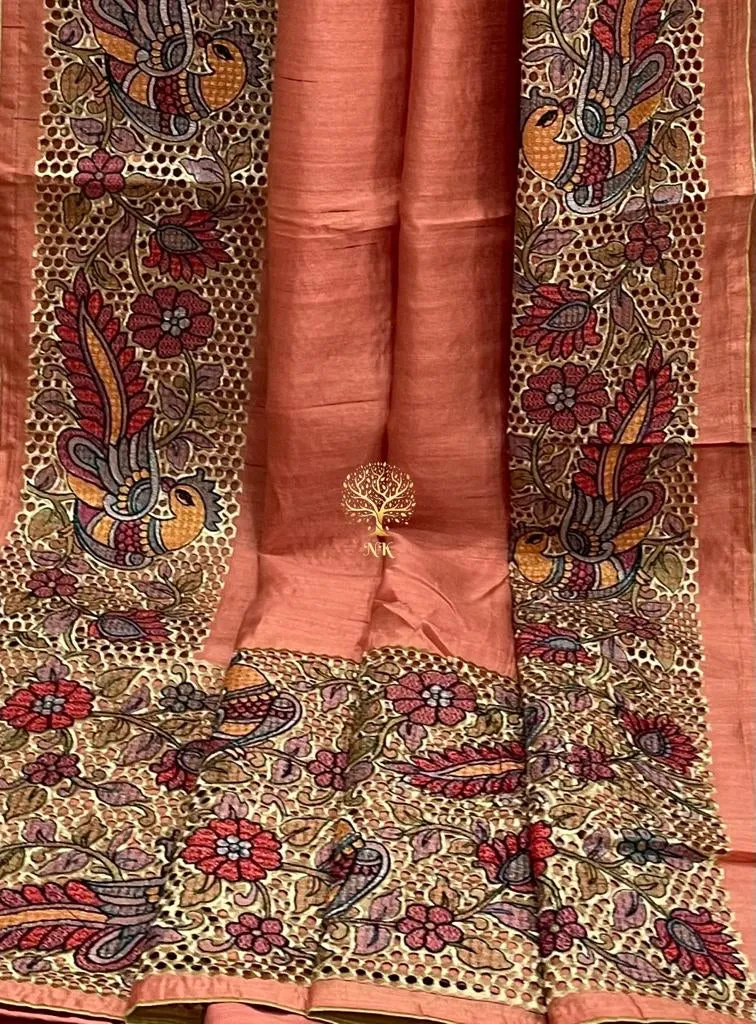 Kalamkari inspired tussar Indian saree