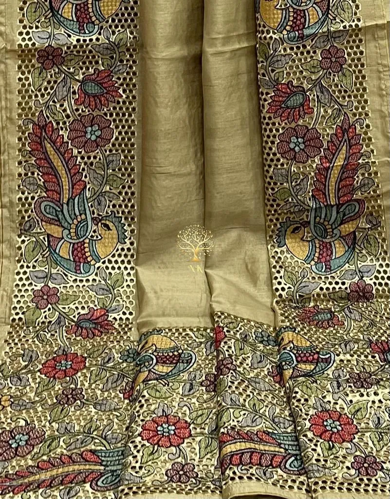 Kalamkari inspired tussar Indian saree