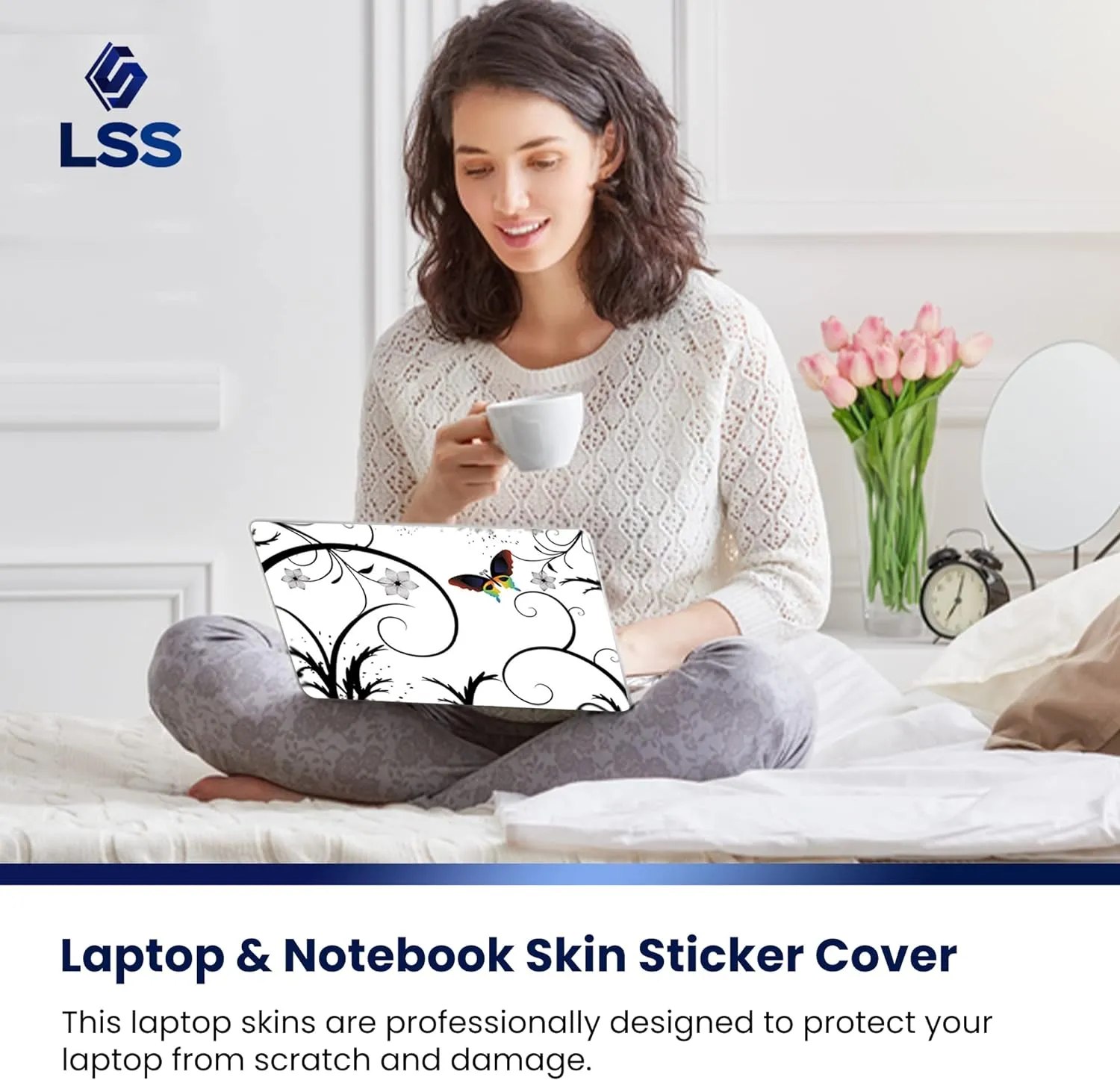 Laptop Notebook Skin Decal with 2 Matching Wrist Pads - White Butterfly Escape