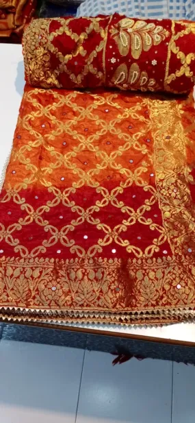 Latest gharchola banarasi silk fabric with full heavy zari work saree kml Orange Red