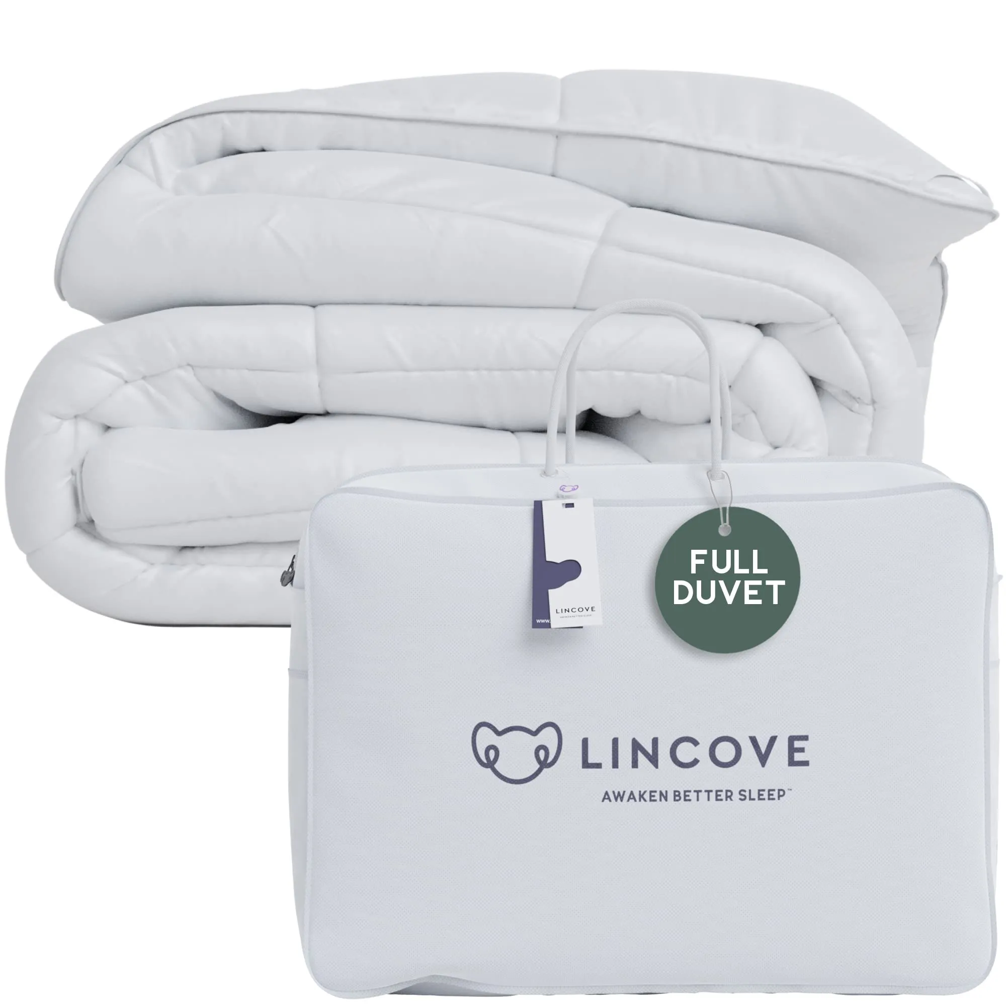 Lincove Canadian Down Comforter – All-Season Warmth Duvet Insert – Corner Loops in Each Corner, 600 Thread Count - 100% Cotton Sateen Shell, Full