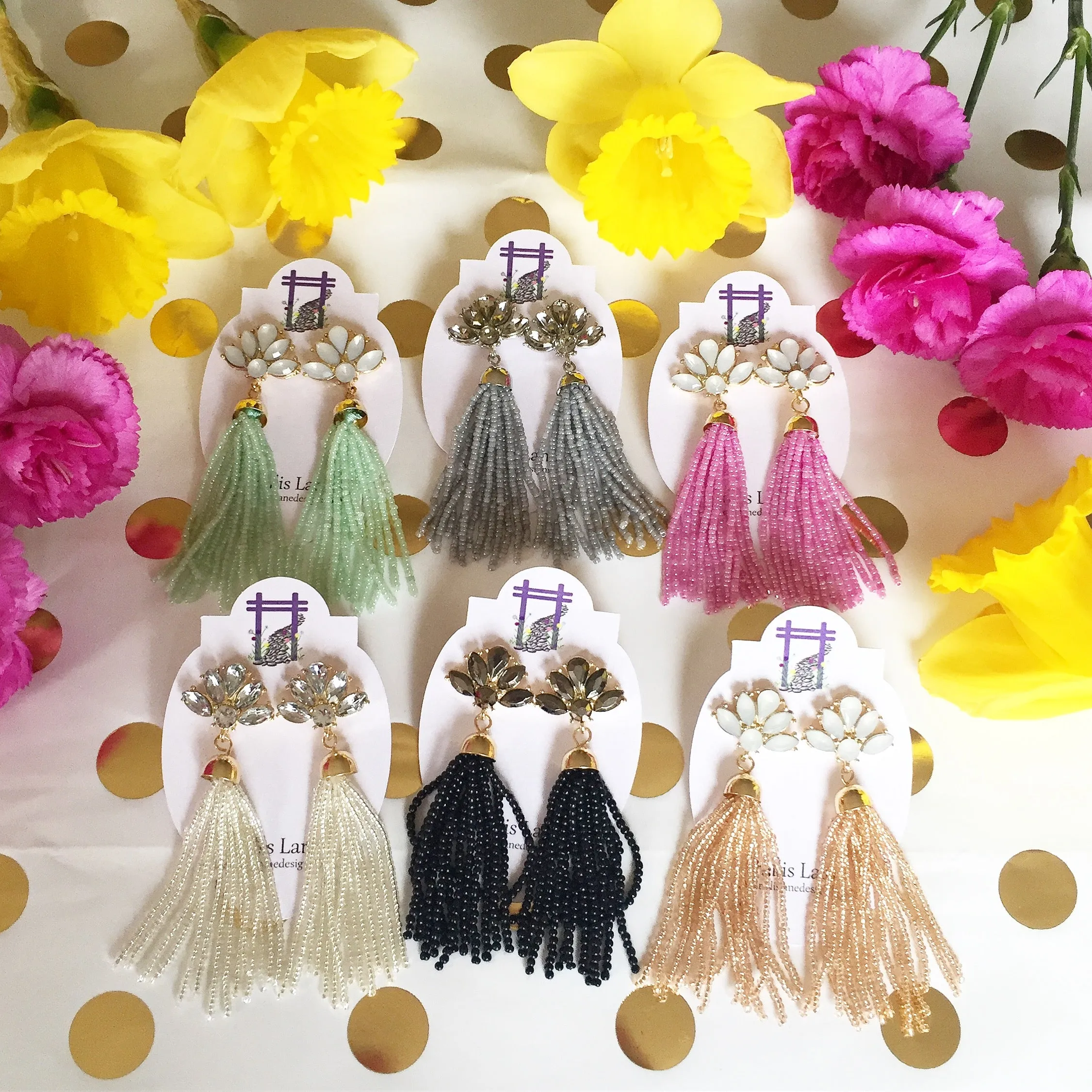 Lotus Floral Beaded Tassel Earrings - 6 colors!