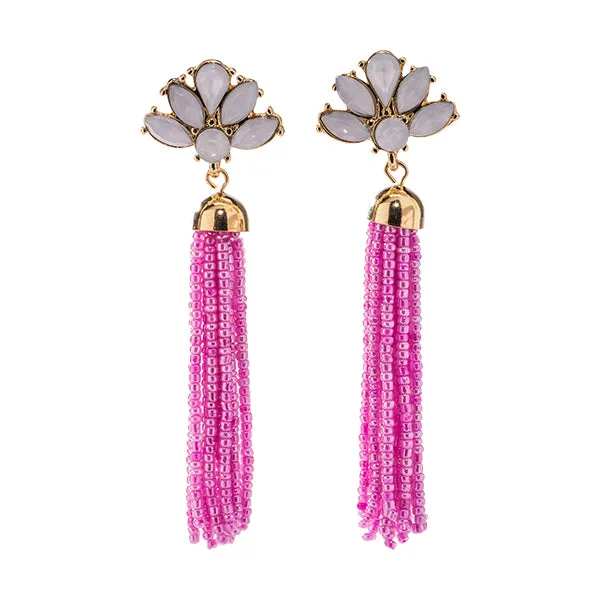 Lotus Floral Beaded Tassel Earrings - 6 colors!