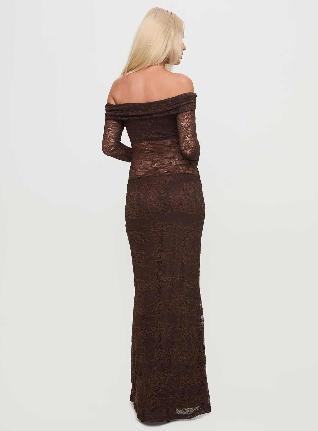 Make Your Mark Off Shoulder Maxi Dress Chocolate