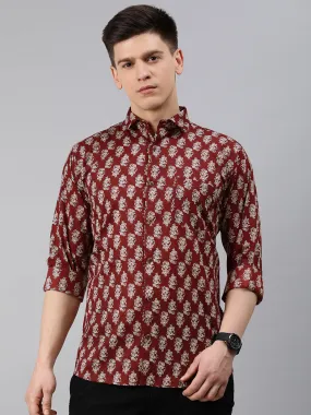 Maroon Cotton Full Sleeves Shirts For Men